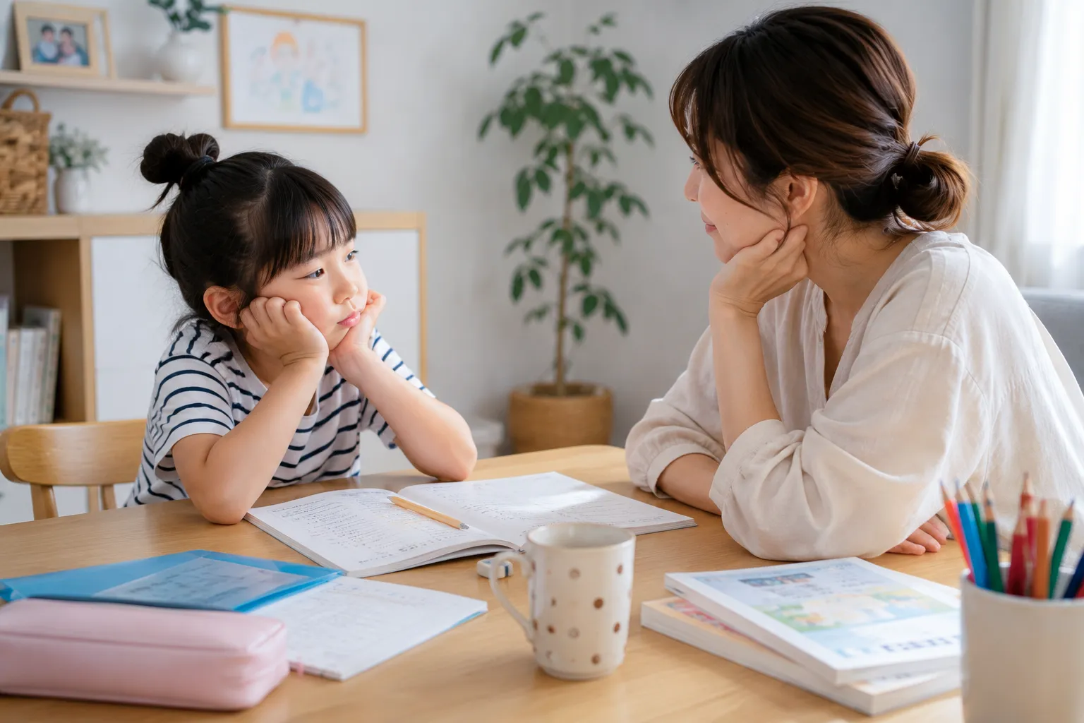 子どもの話を聴く母